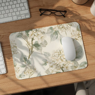 Soft White Hydrangea Floral Pattern Mouse Mat