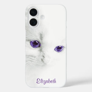 Soft White Kitten with Purple Eyes Personalised iPhone 16 Case