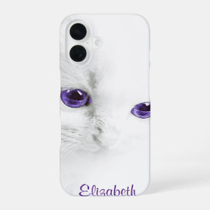 Soft White Kitten with Purple Eyes Personalised iPhone 16 Case