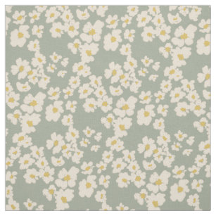 Soft White Loose Blooms on Sage Green Fabric