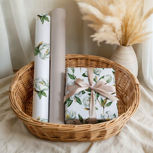 Soft White Magnolia Floral  Bridal Wedding Wrapping Paper Sheet