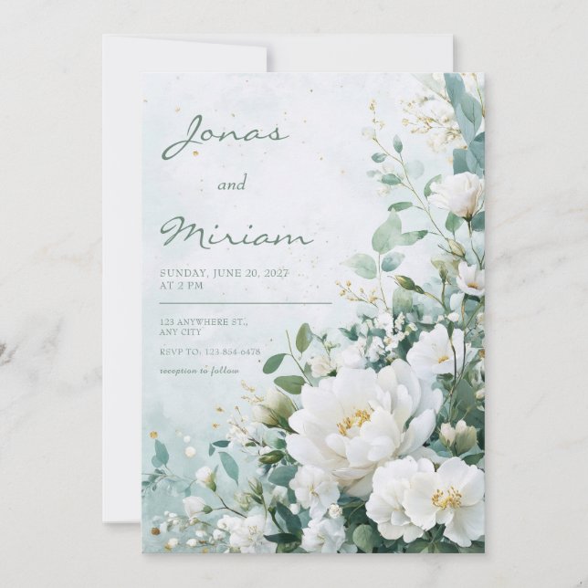 Soft White Peony Floral Wedding Invitation (Front)
