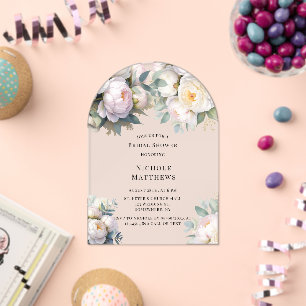 Soft White Peony with Eucalyptus Bachelorette Acrylic Invitations