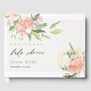 Soft White Pumpkin Blush Floral Baby Shower Guest Book