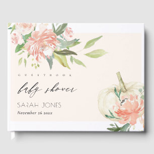 Soft White Pumpkin Blush Floral Baby Shower Guest Book