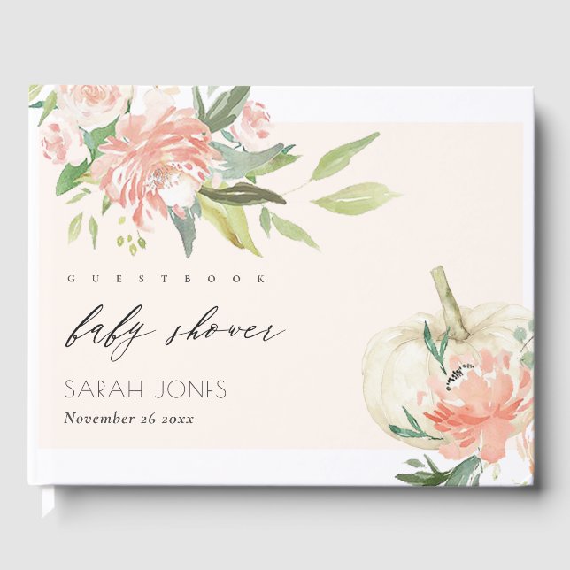 Soft White Pumpkin Blush Floral Baby Shower  Guest Book (Front)