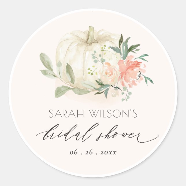 Soft White Pumpkin Blush Floral Bridal Shower Classic Round Sticker (Front)