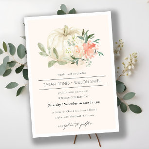 Soft White Pumpkin Blush Floral Wedding Invite