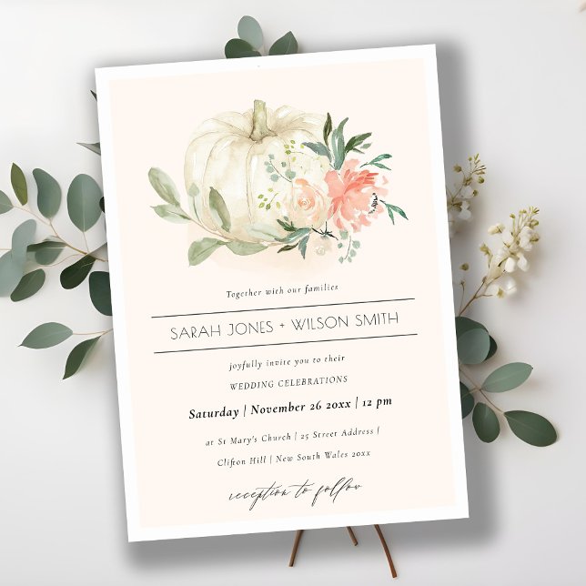 Soft White Pumpkin Blush Floral Wedding Invite (Creator Uploaded)