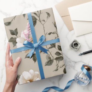 Soft White Rose Beige Floral Pattern Wrapping Paper