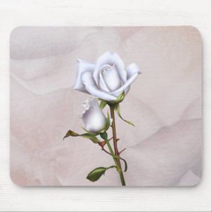Soft White Roses Elegant Shabby Chic Mouse Mat