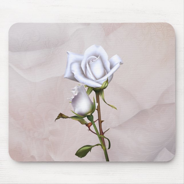 Soft White Roses Elegant Shabby Chic Mouse Mat (Front)
