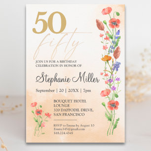 Soft Wildflower 50th Birthday For Her Invitation