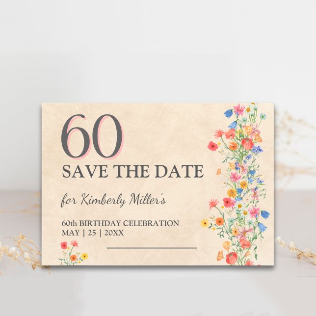 Soft Wildflower 60th Birthday Elegant Party Save The Date (Creator Uploaded)
