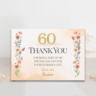 Soft Wildflower 60th Birthday Thanks Thank You Card