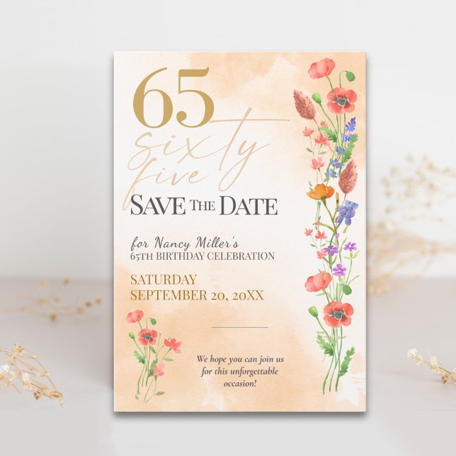 Soft Wildflower 65th Birthday Celebration Save The Date (Creator Uploaded)