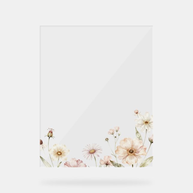 Soft Wildflower Border Watercolor Background Acrylic Sign (Front)