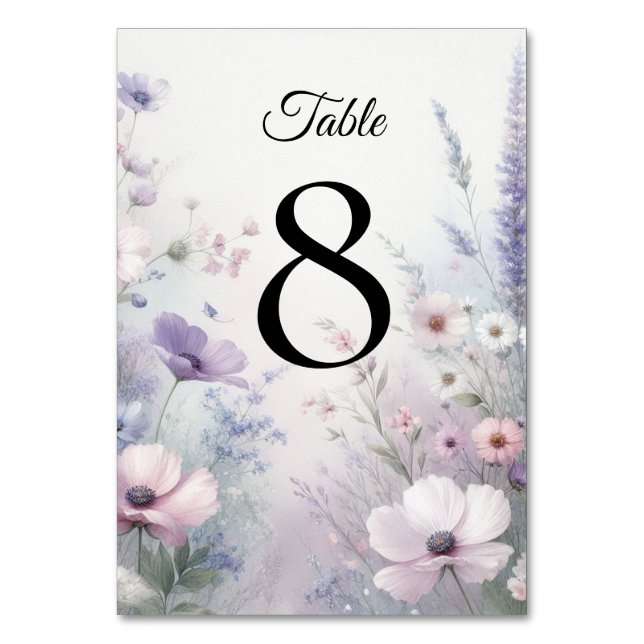 Soft Wildflower Meadow Daydreams Table Number (Front)