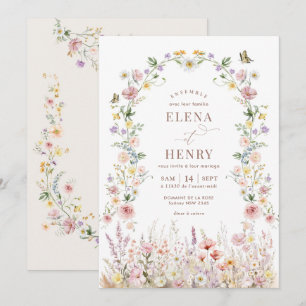 Soft Wildflower Secret Garden Wedding IN FRENCH  Invitation