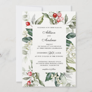Soft Winter Berry Christmas Wedding Invitation