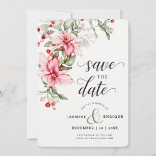 Soft Winter Berry Christmas Wedding   Photo Save The Date