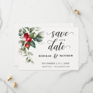 Soft Winter Berry Christmas Wedding Save The Date