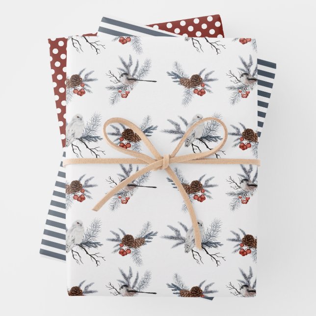 Soft winter birds wrapping paper sheet (In situ)