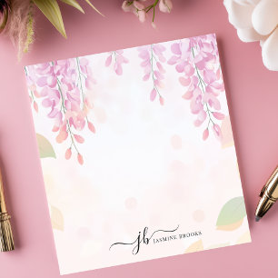 Soft Wisteria Watercolor Floral Personalised Notepad
