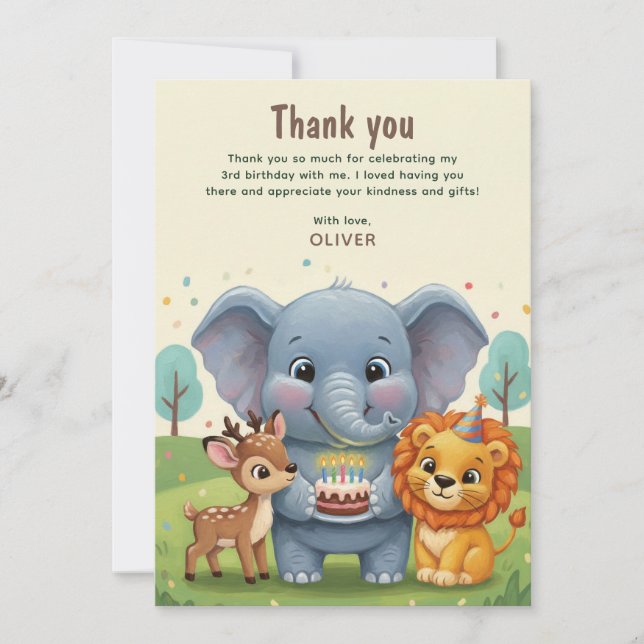 Soft Woodland Animals Storybook Birthday Thank You Card (Front)