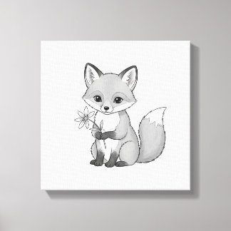 Soft Woodland Fox Holding a Flower Canvas Print