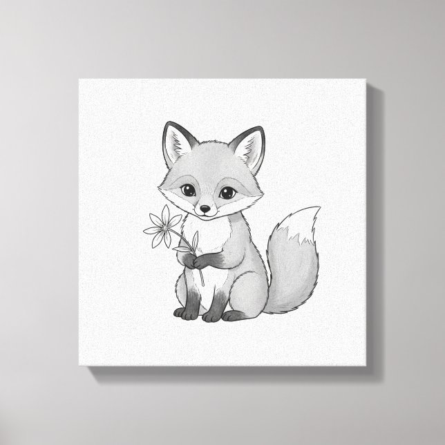 Soft Woodland Fox Holding a Flower Canvas Print (Front)
