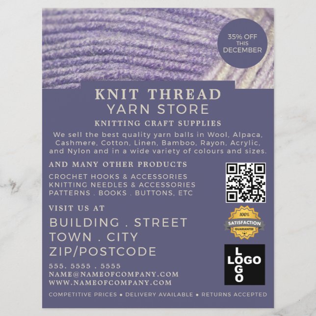 Soft Wool, Knitting Store, Yarn Store Advertising Flyer (Front)