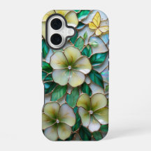 Soft Yellow and Green Floral Stained Glass Design