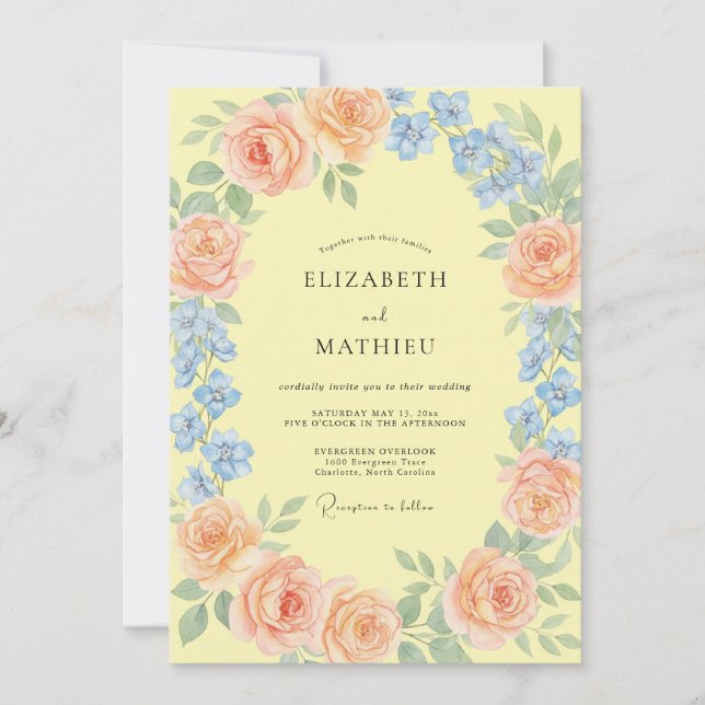 Soft Yellow Blissful Spring Wedding Invitation (Front)