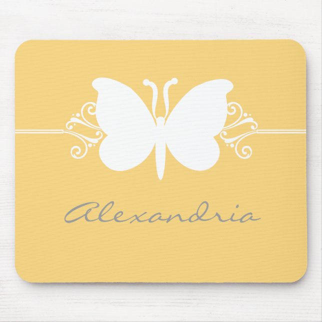 Soft Yellow Butterfly Swirls Mousepad (Front)