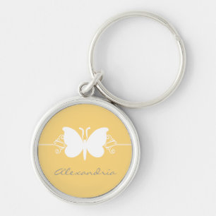 Soft Yellow Butterfly Swirls Premium Keychain
