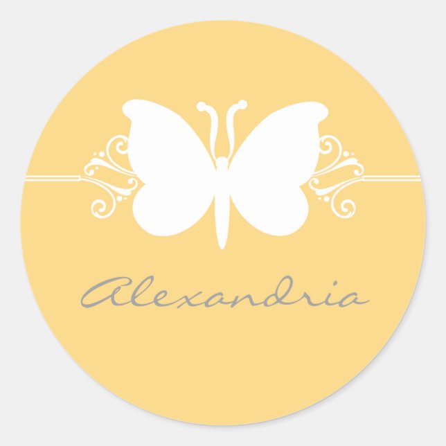 Soft Yellow Butterfly Swirls Stickers (Front)