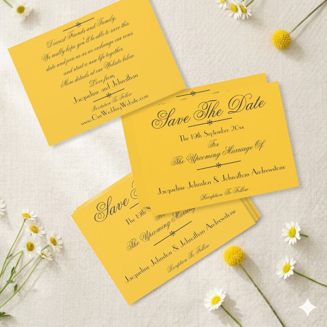 Soft Yellow Classic Script Name Chic Save The Date Announcement (Just lovely! A timeless elegant classic.)