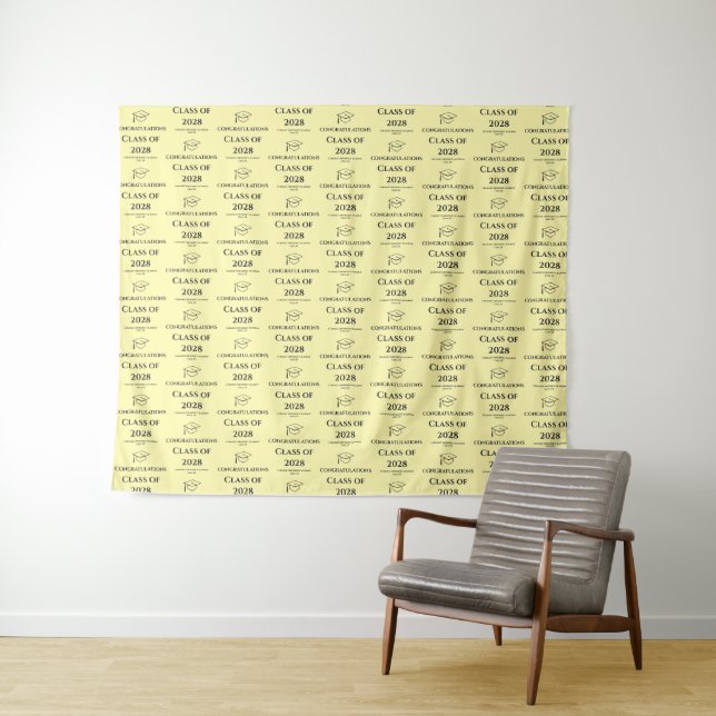 Soft Yellow Cream Step and Repeat Graduation Party Tapestry (In Situ (Horizontal))