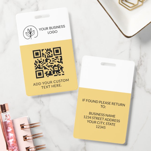 Soft Yellow Event Badge Custom QR Code & Logo ID Badge (Office)