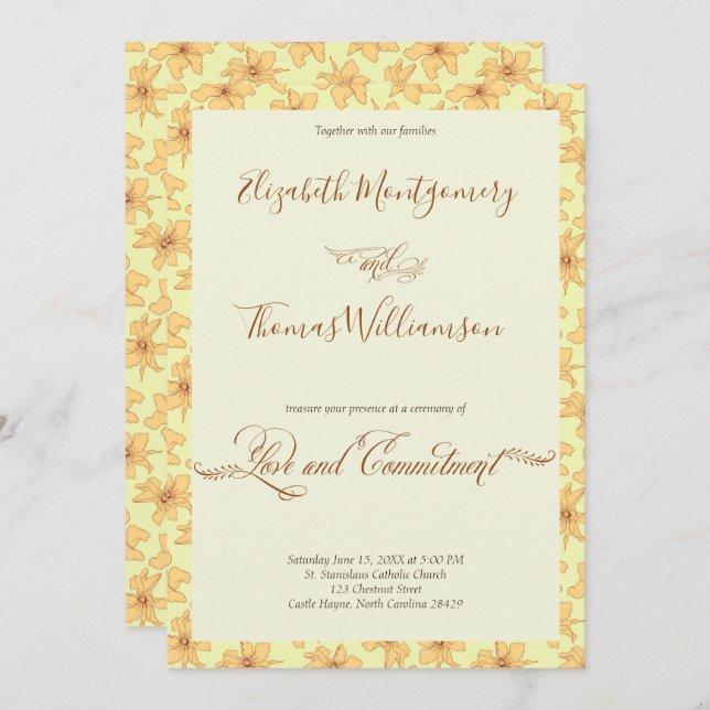 Soft Yellow Floral Commitment Ceremony Invitation (Front/Back)