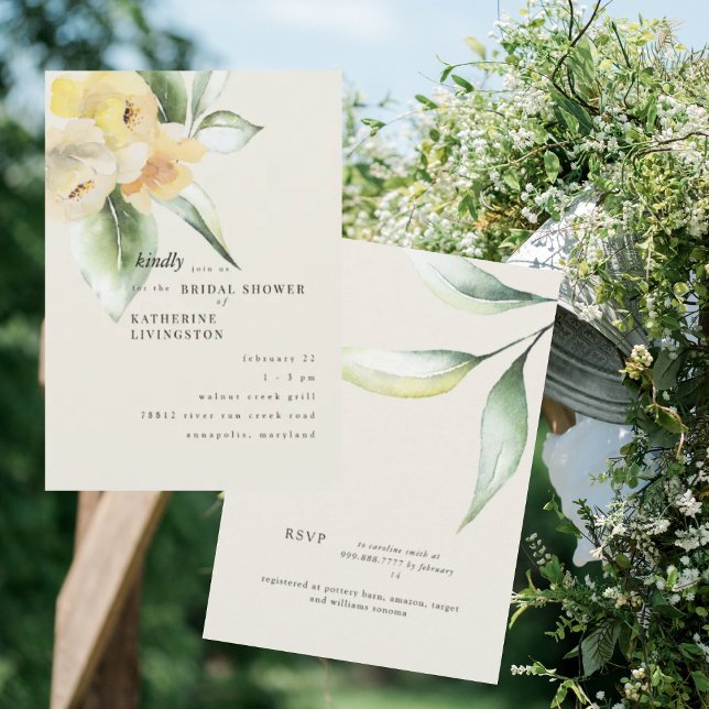 Soft Yellow Floral Cream Bridal Shower  Invitation (Creator Uploaded)