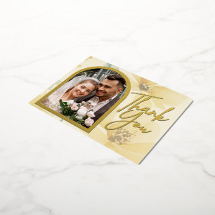Soft Yellow Floral Foil Wedding Thank You Card