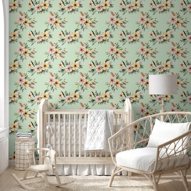 Soft Yellow Floral Pattern Wallpaper (Kids)