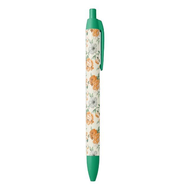Soft Yellow Garden Floral Pattern Black Ink Pen (Bottom (Vertical))