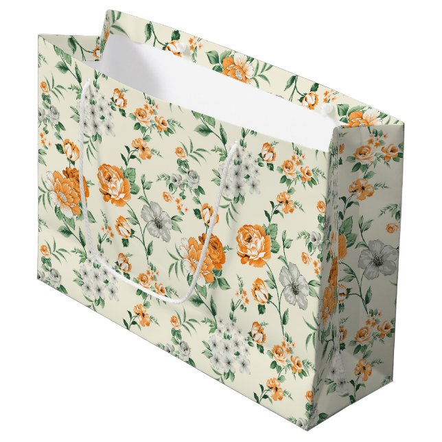 Soft Yellow Garden Floral Pattern Large Gift Bag (Front Angled)