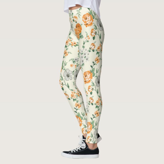 Soft Yellow Garden Floral Pattern Leggings (Left)