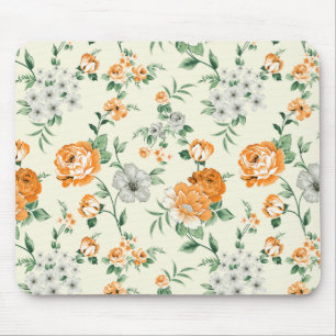 Soft Yellow Garden Floral Pattern Mouse Mat
