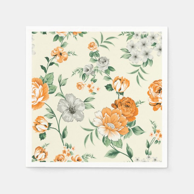 Soft Yellow Garden Floral Pattern Napkin (Front)