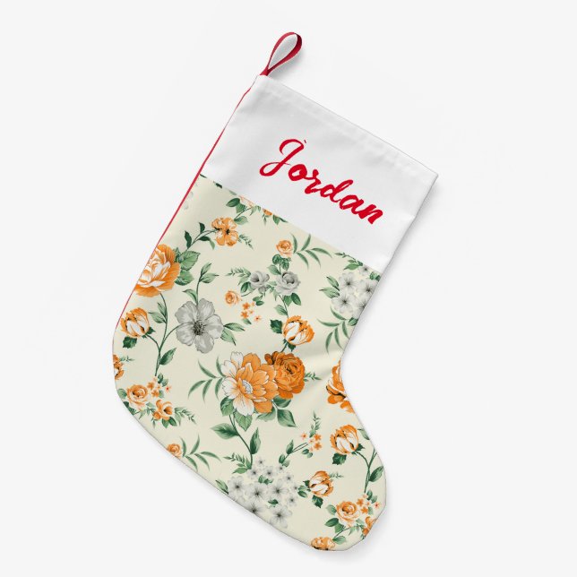 Soft Yellow Garden Floral Pattern Small Christmas Stocking (Front (Hanging))